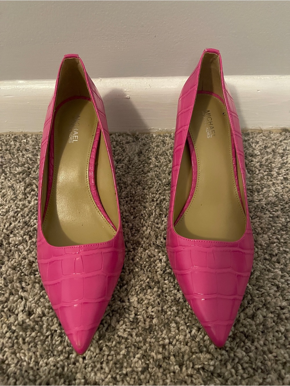 Michael Kors Hot Pink Croc-Embossed Pointed Pumps